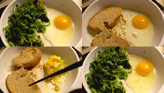 鸡蛋单面吐司早餐配蔬菜高清在线视频素材下载