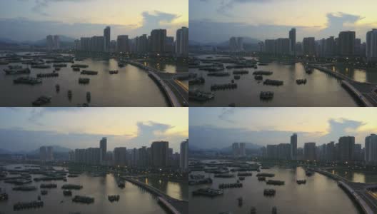日落时间珠海市景海湾港口航拍全景4k中国高清在线视频素材下载