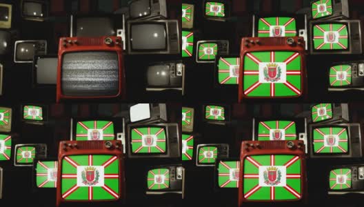 巴西库里蒂巴市的国旗和老式电视机。高清在线视频素材下载