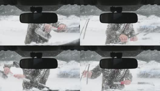 汽车除冰除风雪冬季暴雪高清在线视频素材下载