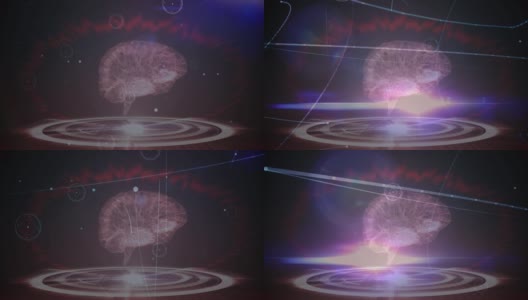 蓝色背景下连接网络人脑模型的数字动画高清在线视频素材下载