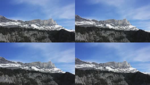 Tête à l'Âne山峦，走向夏蒙尼，在欧洲的勃朗峰，在法国，在阿尔卑斯山，走向夏蒙尼，在春天，一个阳光明媚的日子。高清在线视频素材下载