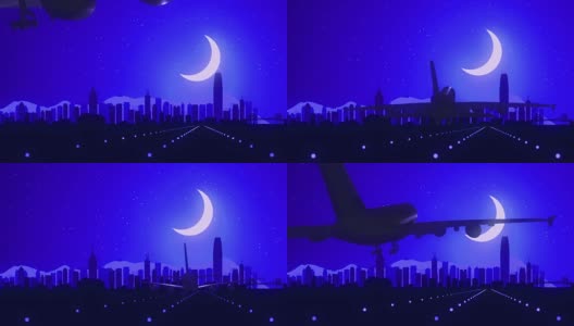 香港中国蓝色飞机降落天际线午夜背景高清在线视频素材下载
