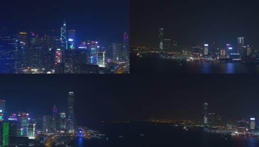 夜晚的时间照亮了香港城市湾屋顶市中心全景4k中国高清在线视频素材下载