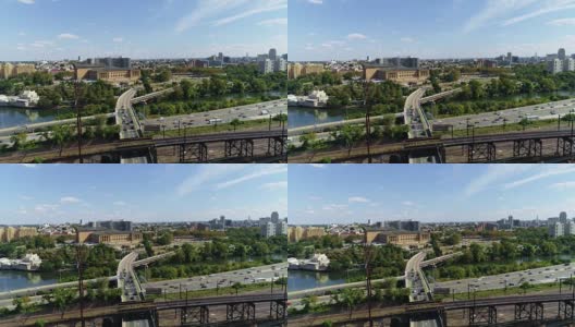 斯古吉尔河上空费城市区的鸟瞰图。高清在线视频素材下载