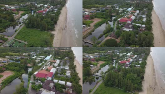 4K空中飞行在白色沙滩和美丽的蓝色海洋在泰国潮老海滩美丽的海景。高清在线视频素材下载