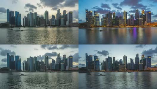 新加坡城市天际线的时间推移和滨海湾的日夜景色，时间流逝4K高清在线视频素材下载
