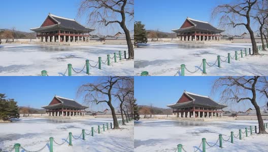 韩国首尔庆福宫冬天的雪高清在线视频素材下载