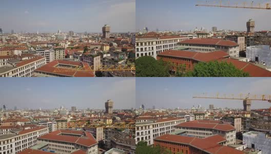 意大利晴天米兰城市景观屋顶航拍全景4k高清在线视频素材下载
