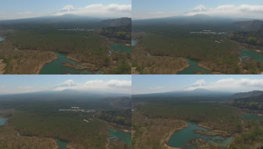 富士山从正二湖与蓝天，日本富士。航拍视频高清在线视频素材下载