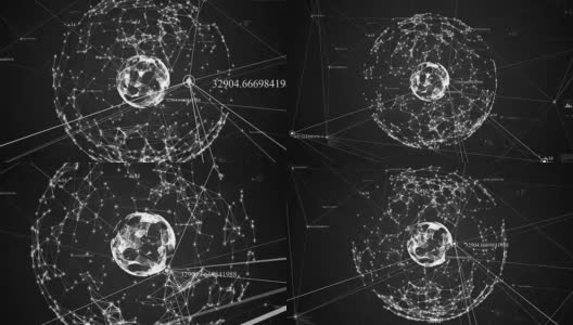 抽象的球体在黑色背景与数字点，线和数字。黑白神经丛高清在线视频素材下载