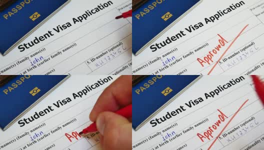 在学生签证申请表空白的复选框中，用钢笔投票通过高清在线视频素材下载
