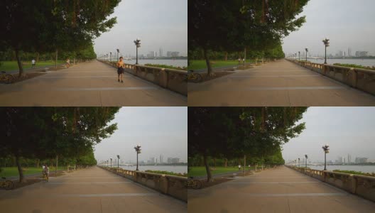 日落时分广州市著名的珠江江边全景4k中国高清在线视频素材下载