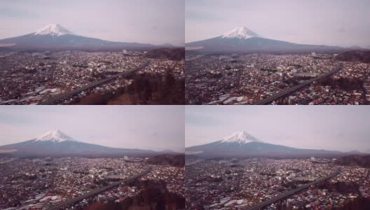 鸟瞰图视频4k。日本富士山的最佳观景地点是樱花塔寺。日本高清在线视频素材下载