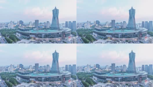 现代城市景观与日落在杭州，时间流逝高清在线视频素材下载