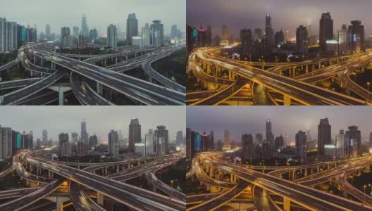 T/L ZI天桥和城市交通高峰时间，从白天到晚上/上海，中国高清在线视频素材下载