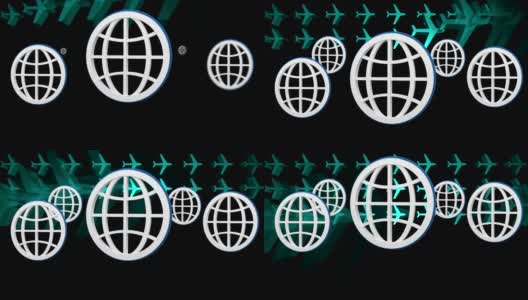 5个数字地球仪在绿色飞机上弹跳的动画高清在线视频素材下载