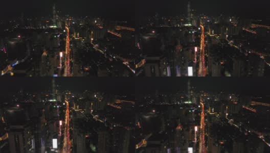 夜间时间照亮深圳城市景观交通道路航拍全景4k倾斜转移中国高清在线视频素材下载