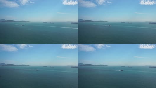 东南丫海峡，港岛，远眺蓝色海洋船只横越高清在线视频素材下载