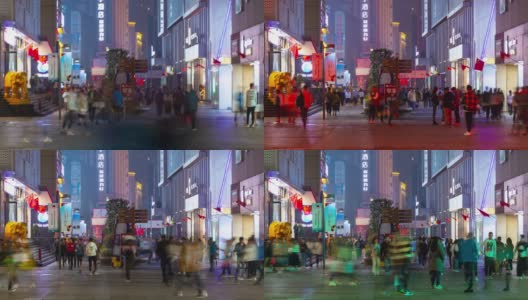 南京市中心夜景时间著名的步行街广场时光流逝全景4k中国高清在线视频素材下载
