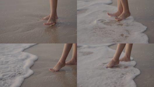 梦幻般的漫步在沙滩上，留下脚印高清在线视频素材下载