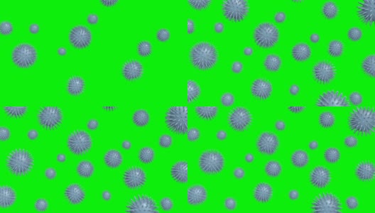 有点像病毒图像。病毒概念对象在绿色色度键上。COVID-19冠状病毒,流感病毒,感染。循环能够3D渲染动画。高清在线视频素材下载