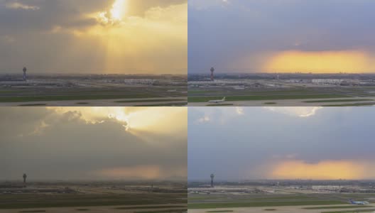 北京首都国际机场黄昏航站楼鸟瞰图。间隔拍摄高清在线视频素材下载
