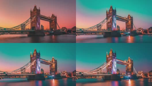 伦敦塔桥的超高清日落时间。英国高清在线视频素材下载