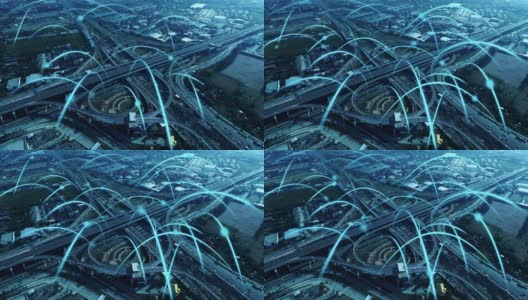 智能数字城市高速公路与全球化图形网络的连接高清在线视频素材下载