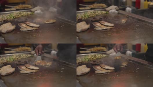 烧烤厨师供应鱼片烧烤高清在线视频素材下载