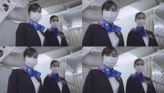 亚洲机组人员戴着防护面具的肖像高清在线视频素材下载