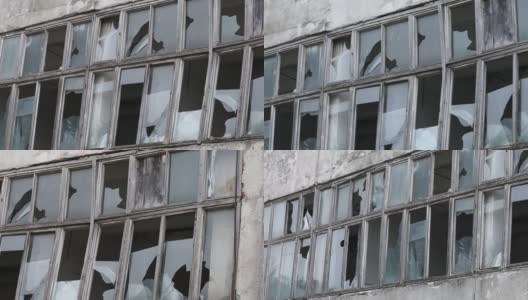 工厂或房屋破碎的旧窗户高清在线视频素材下载