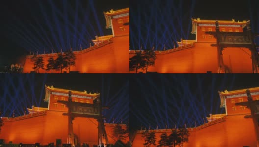 中国陕西西安，古城墙灯光秀，庆祝中国春节高清在线视频素材下载