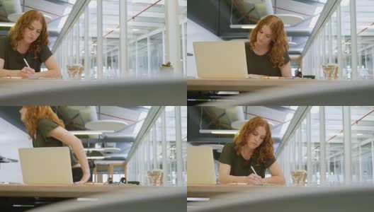 在写字台便利贴上写字的女商人高清在线视频素材下载