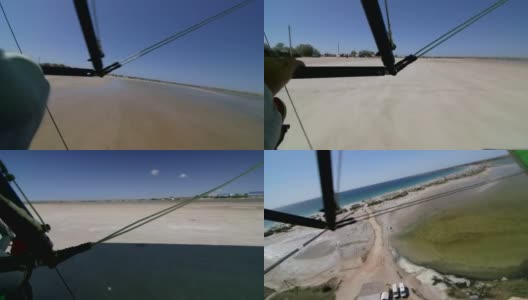 电动滑翔机在海岸着陆高清在线视频素材下载