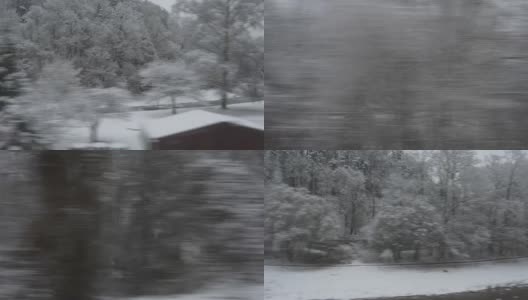 瑞士晚上时间冬季苏黎世郊区火车公路旅行雪域森林全景4k高清在线视频素材下载