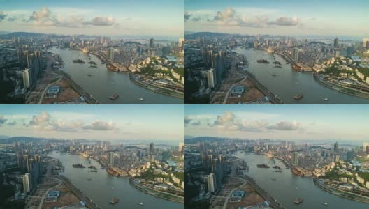 中国日落天空时间珠海城市景观澳门湾航拍全景4k时间高清在线视频素材下载