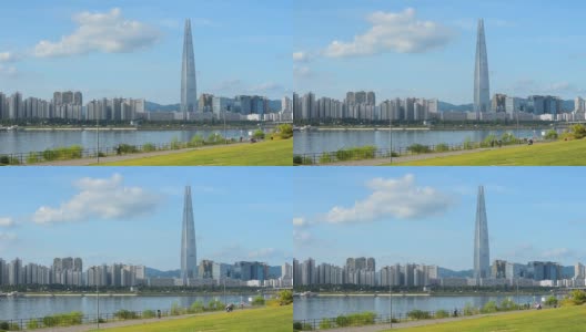 韩国首尔市和乐天大厦。高清在线视频素材下载
