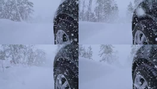驾驶在冬季森林路和雪高清在线视频素材下载