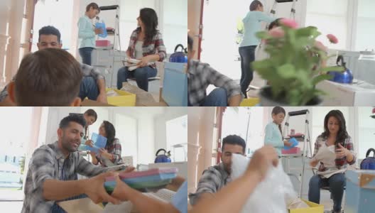 西班牙裔家庭搬进新家的慢动作镜头高清在线视频素材下载