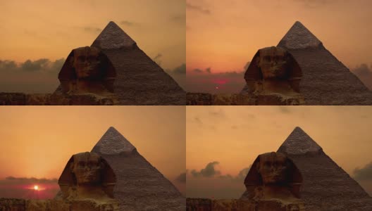 间隔拍摄。胡夫和斯芬克斯金字塔上的日出。吉萨埃及。1节高清在线视频素材下载