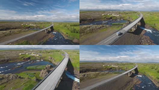 飞在冰岛环城公路上的桥上高清在线视频素材下载