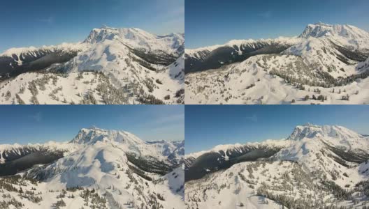 贝克山滑雪区空中直升机冬季雪域飞越上山峡谷半球高清在线视频素材下载
