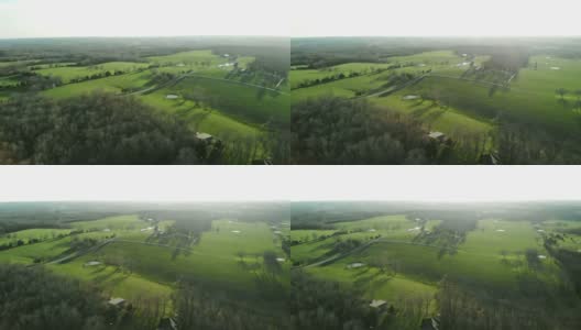 詹姆斯河流域战场密苏里早春农业和森林4K空中视频高清在线视频素材下载