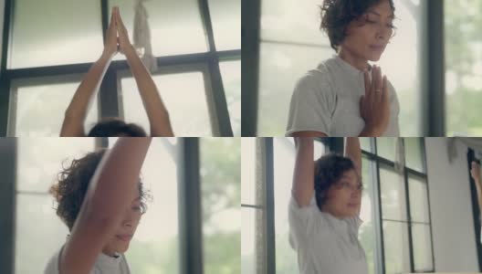 4K亚洲女人独自在家练瑜伽。高清在线视频素材下载