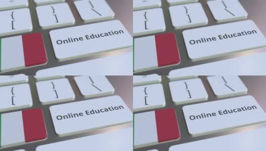 在线教育文本和意大利国旗上的按钮高清在线视频素材下载