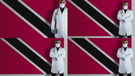 特立尼达和多巴哥医生与旗帜高清在线视频素材下载