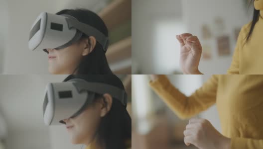 亚洲女性在家里使用VR眼镜高清在线视频素材下载