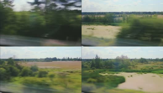 从高速列车的窗口看到的田野和湖泊(POV)高清在线视频素材下载