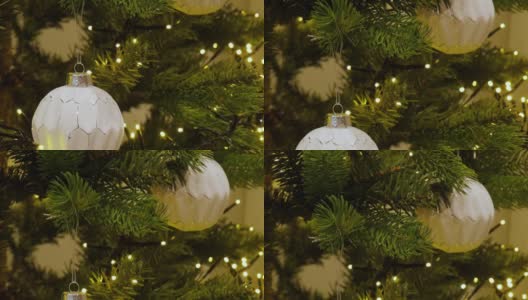 以冷杉树为圣诞背景。圣诞背景与球。高清在线视频素材下载